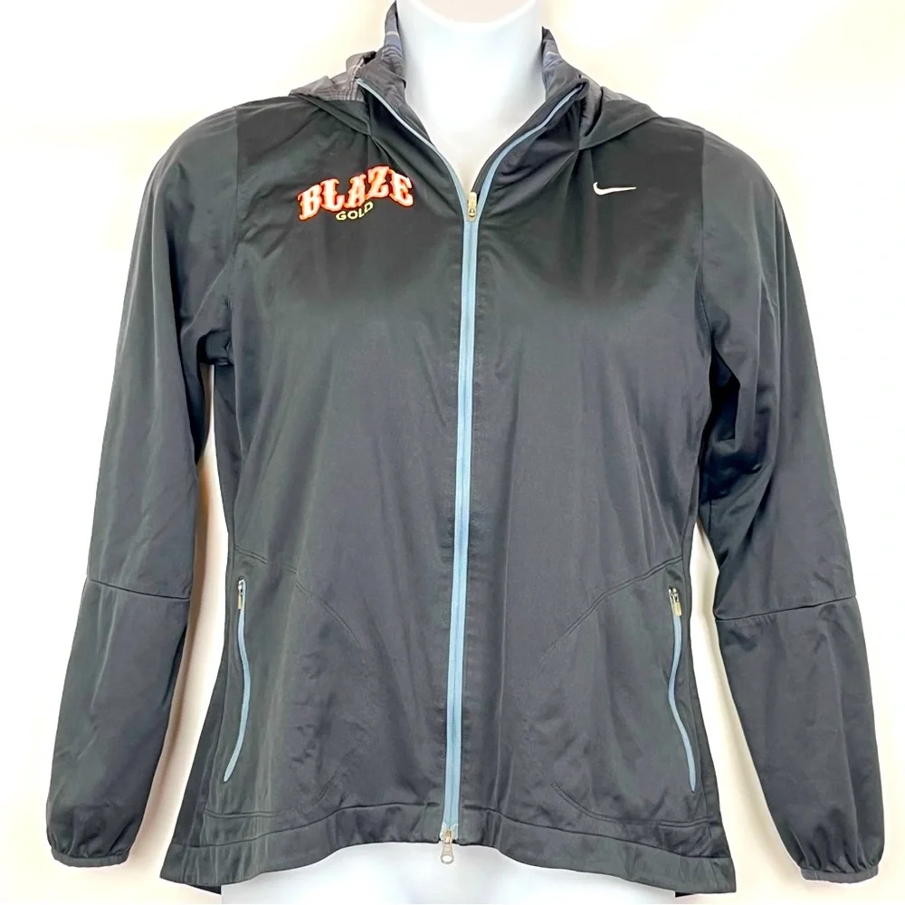 Nike Windproof Jacket Women L Black Texas Blaze Softball Plaid Lining Hood